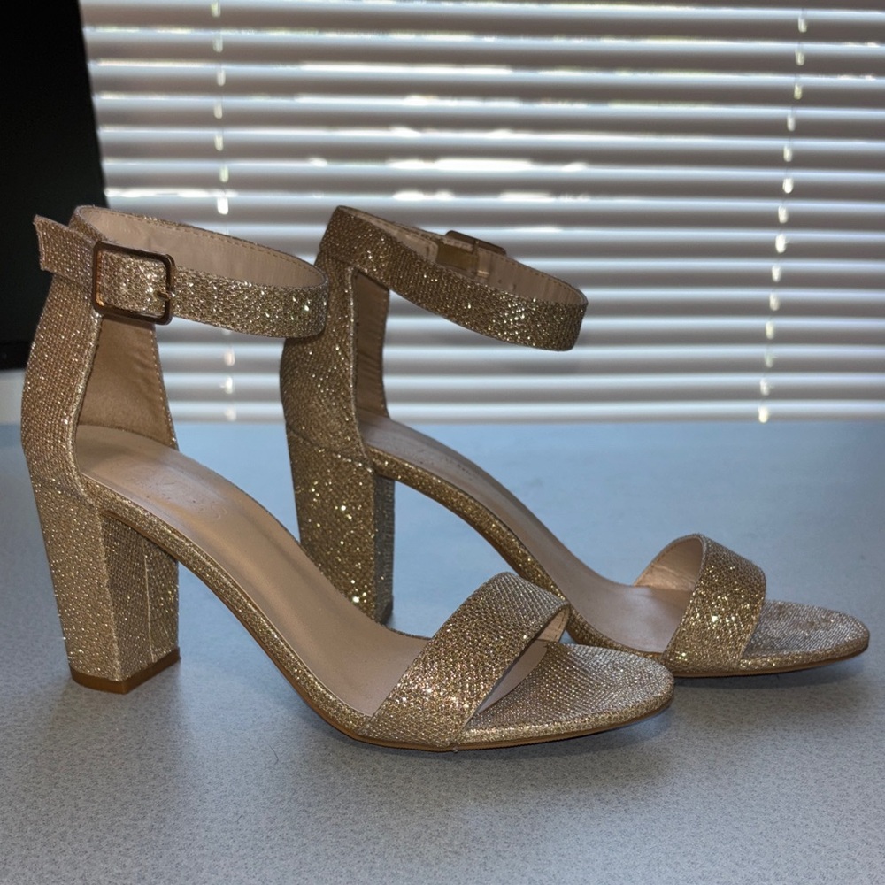 David's Bridal Gold Glitter Block Heels